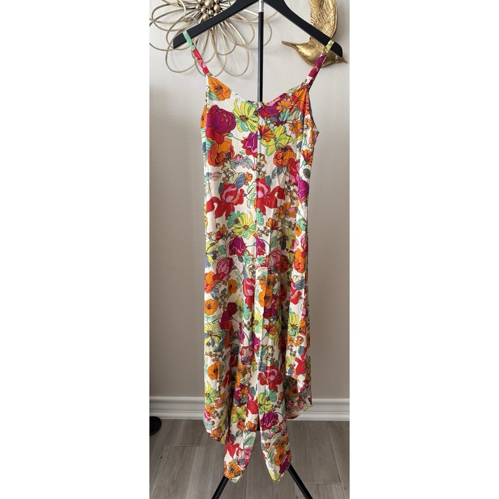 Ivy Street Floral Boho Wide Leg Jumpsuit Womes M Scrappy Back Handkerchief Hem